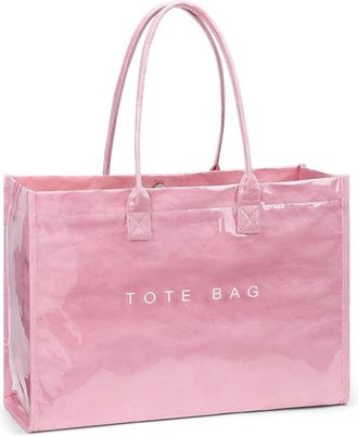 Generic PVC Tote Bag for Women, Large Plastic Bag, Shoulder Bag with Kraft Paper Letter Pattern, Hobo Handbag