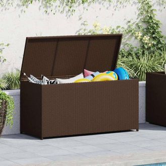 Berkfield Home Garden Storage Box Brown 120x50x60 cm Poly Rattan | Size: 120 x 50 x 60 cm