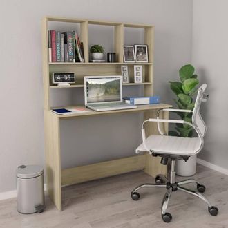 Berkfield Home Desk with Shelf Sonoma Oak 110x45x157 cm Engineered Wood in Brown | Size: 110 x 45 x 157 cm