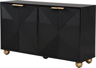 Urban Meuble Aparador esculpido en negro con puertas y patas doradas de dise&ntilde;o