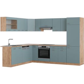 Vicco Cocina esquinera R-Line, Roble azul-gris-dorado, 227 x 287 cm, et Roble