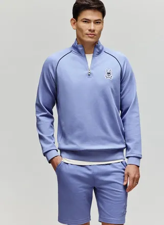Psycho Bunny Mens Shawn Quarter Zip Sweatshirt 489 BLUE ICE / XXL