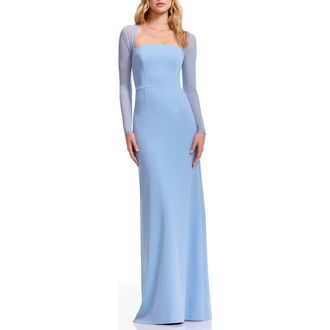 Dress The Population Maxwell Square Neck Long Sleeve Gown in Sky at Nordstrom, Size Xx-Large