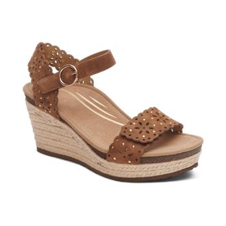 Aetrex Womens Sydney Quarter Strap Espadrille Wedge Sandals In Scotch Cutout