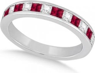 Allurez Channel Ruby & Diamond Wedding Ring 14k White Gold (0.70ct)