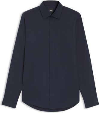 BOSS Regular-fit shirt in Italian monogrammed cotton