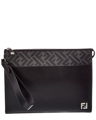 Fendi Fendi Ff Canvas & Leather Clutch