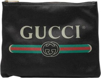 Gucci Pre-owned Clutches, female, Black, Size: ONE SIZE Pre-owned Printed Leather Clutch