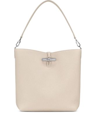 Longchamp medium Le Roseau grained-leather shoulder bag - women - Calf Leather/Metal/Recycled Polyester - One Size - Neutrals