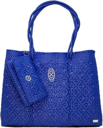 Lola's Bag Womens Travel Woven Tote Bag With Clutch In Navy Blue