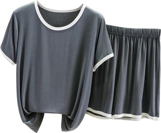 Generic Womens Pyjamas Sets Sleeveless Cotton Tank Top with Shorts Cami Sleepwear Comfy Loose Fit Pj Sets Casual Summer Nightwear (Style3-Dark Grey, XXXL)