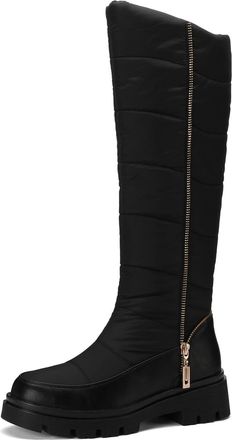 Generic Womens Knee-High Boots Winter Knee Thigh High Snow Boot Square Toe Pull On Side Zipper Waterproof Platform Boots Fashion Warm Fur Lined Shoes