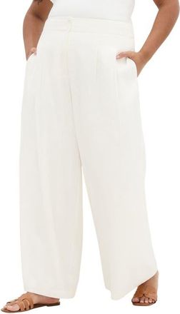 City Chic Abbie Wide Leg Linen Blend Pants in Ivory at Nordstrom, Size Xxxs