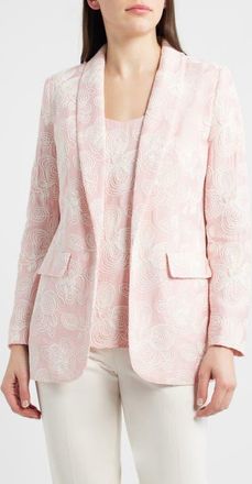 Anne Klein Floral Embroidered Open Front Shawl Collar Blazer in Rose Water /White Dove at Nordstrom, Size X-Large
