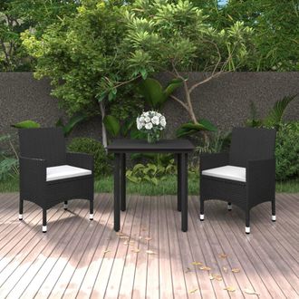 vidaXL Set Comedor De Jard&iacute;n 3 Pzas Y Cojines Rat&aacute;n Sint&eacute;tico Y Vidrio Vidaxl