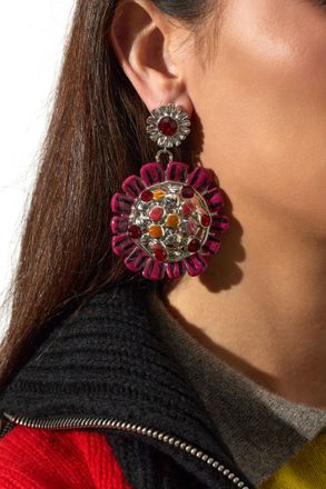 Marni Brass Floral Motif Earrings, Womens, Burgundy