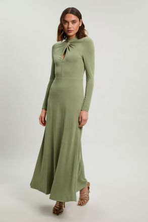 Karen Millen Womens Petite Long Sleeve Jersey Maxi Dress - Green Viscose - Size X-Small