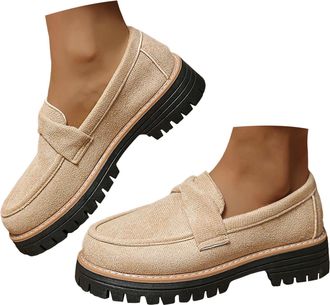 Generic Womens Chunky Loafers Slip On Lug Sole Loafer Comfort Casual Round Toe Low Heel Work Shoes Platform Loafers for Women Business Walking Shoes Fashion N