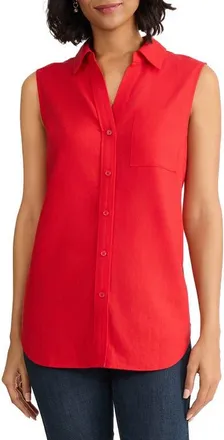 Jones New York Sleeveless Linen Blend Button-Up Shirt in Rouge at Nordstrom, Size X-Large