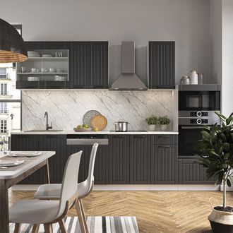 Vicco Mueble De Cocina Fame-line, Antracita Casa De Campo/blanco, 300 Cm Con Armario Alto, Sin Encimera