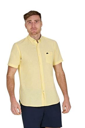 Raging Bull Short Sleeve Linen Blend Shirt in Lemon at Nordstrom, Size 2X Big