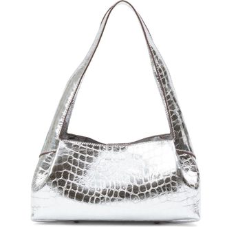 Rag & Bone Slade Croc Embossed Metallic Leather Shoulder Bag in Silver at Nordstrom