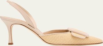 Manolo Blahnik Maysli Woven Buckle Slingback Pumps