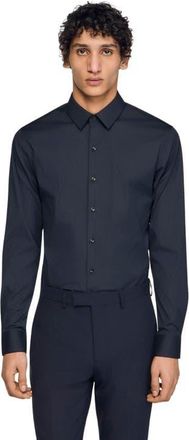 Sandro Fitted stretch cotton shirt in Navy Blue at Nordstrom, Size Xx-Large