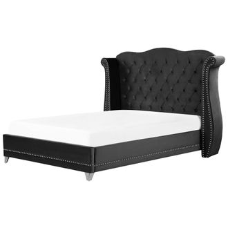 Beliani Cama Con Somier De Terciopelo Negro 180 X 200 Cm Listones Cabecero Capiton&eacute; Ayette
