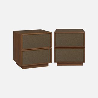 Sweeek Set Di 2 Comodini Decorati In Legno E Tessuto Con 2 Cassetti, 42x48 Cm