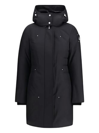 Moose Knuckles hooded logo-patch coat - women - Recycled Polyester/Polyester/Down/Feather - S - Black