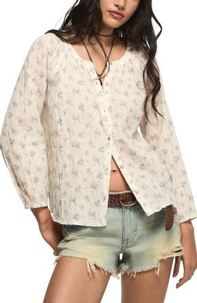 Lucky Brand Ditsy Floral Stretch Cotton Button-Up Top in Cream Floral at Nordstrom, Size X-Small