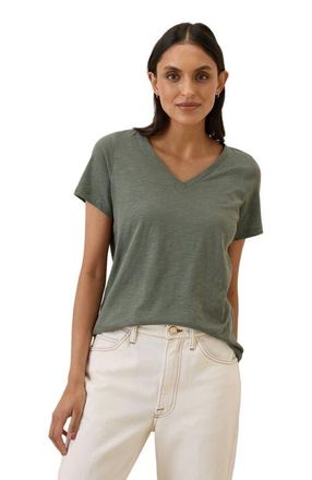 Pact Organic Cotton Featherweight Slub V-Neck Tee in Castor Green at Nordstrom, Size Medium