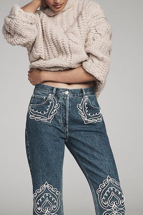 Farm Rio Cornely Embroidered Cropped Flare Jeans