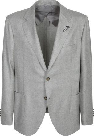 Lardini Elegante Grijze Kasjmier Jas met Reversspeld - Heren - Blazers - Grijs - XL - Kasjmier - Jassen