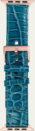 Abas Mens Apple Watch Alligator Watch Strap, Rose Gold Finish