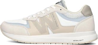 Woden Schoenen, Dames, Veelkleurig, 37 EU, Su&egrave;de, Beige Su&egrave;de Lage Sneakers met Reflecterende Details