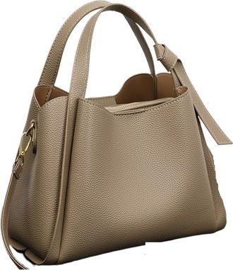 Generic Compatible For Retro Texture Large Capacity Shoulder Bag Womens Handbags Portable Messenger Bucket(Khaki)