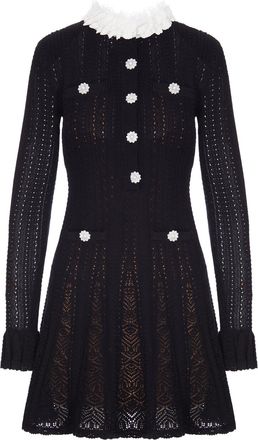 Self Portrait SHORT DRESS IN OPENWORK KNIT WITH FLORAL COLLAR AND JEWEL BUTTONS - Self-portrait - Woman