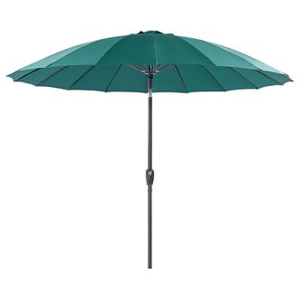 Beliani Sombrilla De Poli&eacute;ster Verde Esmeralda Negro 255 Cm Poste Metal Manivela Baia