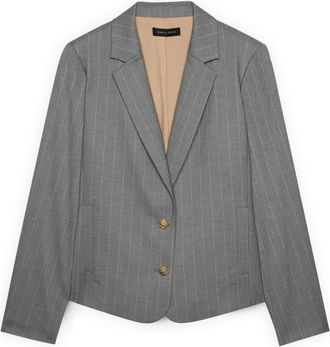 Fiorella Rubino Jassen, Dames, Grijs, 4Xl, Wol, Pinstripe Blazer met Gouden Knopen
