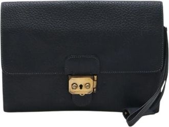 Herm&egrave;s Pre-owned Pochette Jet Fjord Leder Clutch Tas - Dames - Vintage Clutch - Blauw - ONE Size - Leer - Vintage