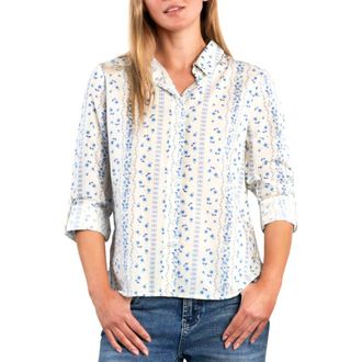 BILLY T Cotton Blend Button-Up Shirt in Blue Floral Wallpaper at Nordstrom, Size X-Small