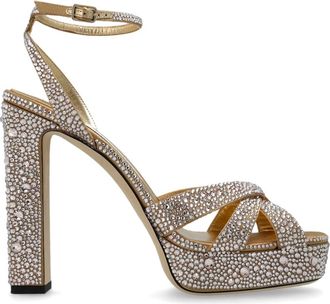 Jimmy Choo London Kove 120 Platform Sandaal - Dames - Sandalen met hakken - Geel - 37 EU - Leer - Schoenen