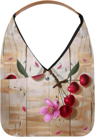 Generic Cherry Flower on Wood Board Reusable Lightweight Grocery Bags - Foldable Into Compact Pouch, Washable & Sturdy, Multipurpose for Shopping and Travel