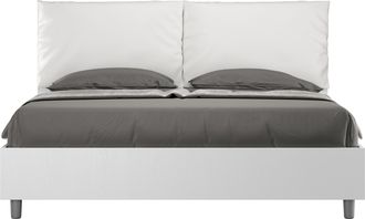 ITYhome Letto Matrimoniale Contenitore Doppia Alzata 160x190 Bianco Frassino Cuscini Similpelle Bianco Egos Antea