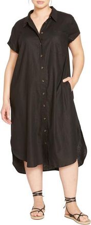 Universal Standard Dune Linen Blend Midi Shirtdress in Black at Nordstrom, Size Xl