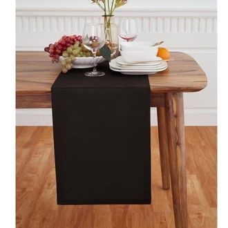 Solino Home Cotton Linen Plain Table Runner for Dining Table, Holiday and Everyday Table Decor - Dru in Black at Nordstrom, Size X-Large