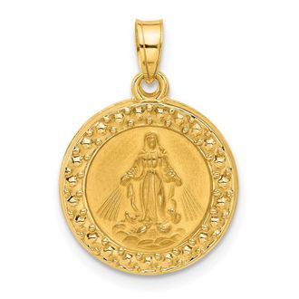 Diamond2Deal 14k Yellow Gold Hollow Miraculous Mary Plain Back Medal