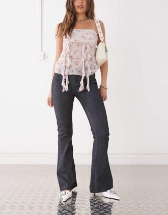 Motel Malvinas - Pantaloni a zampa in denim indaco scuro in coordinato-Blu navy